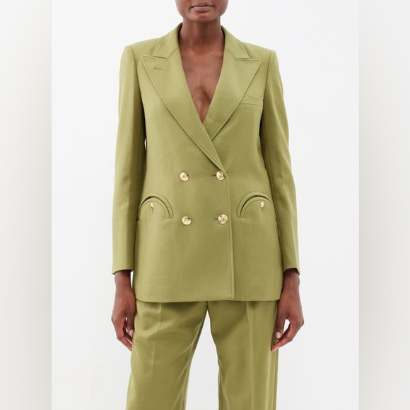 Blazé Milano Exit double-breasted wool blazer in green - Picture 6 of 15